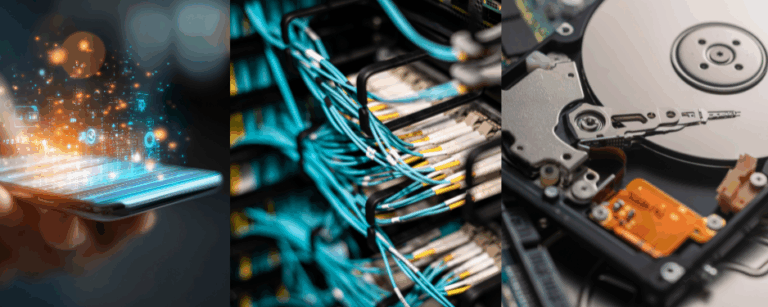 A mobile device, network cabling and a hard drive